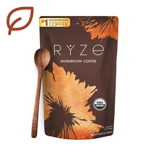 Ryze Mushroom Coffee USDA Organic with 6 Adaptogenic Mushrooms Lions Mane & Turkey Tail, 30 servings