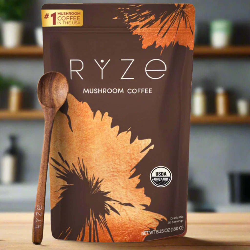 RYZE  Mushroom Coffee USDA Organic with 6 Adaptogenic Mushrooms, Instant Coffee for Better Energy, Focus, Digestion, Immunity with Lions Mane & Turkey Tail, 30 servings - Discount